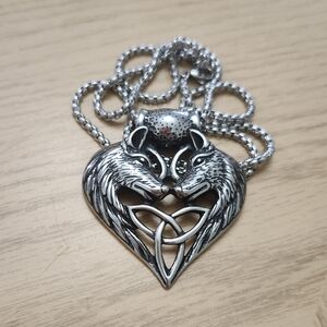 Stainless Steel Celtic Love Trinity Knot Wolf Head Pendant Necklace Women